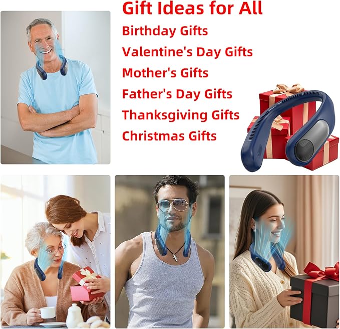 Portable Neck Fan,Personal Wearable Bladeless Quiet Fan,LED Display,360° Cooling,4-Speeds,6000mAh USB Quick Charge,Long