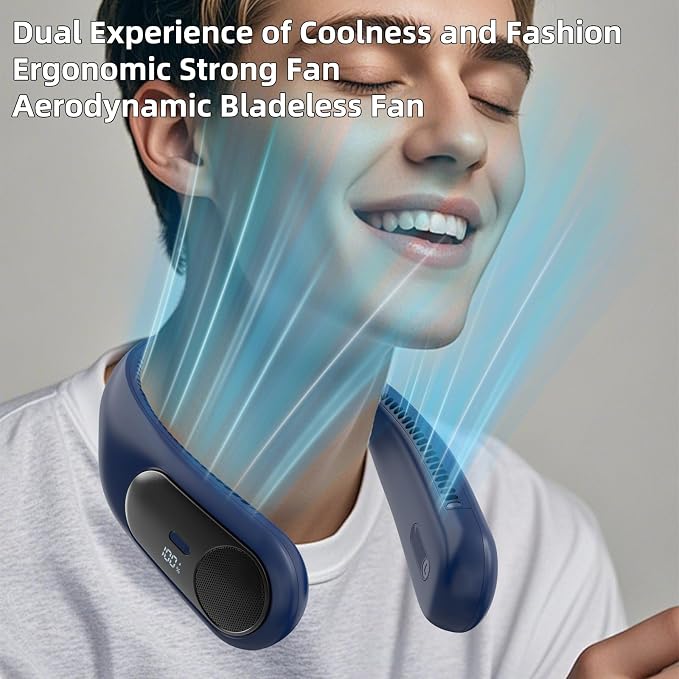 Portable Neck Fan,Personal Wearable Bladeless Quiet Fan,LED Display,360° Cooling,4-Speeds,6000mAh USB Quick Charge,Long
