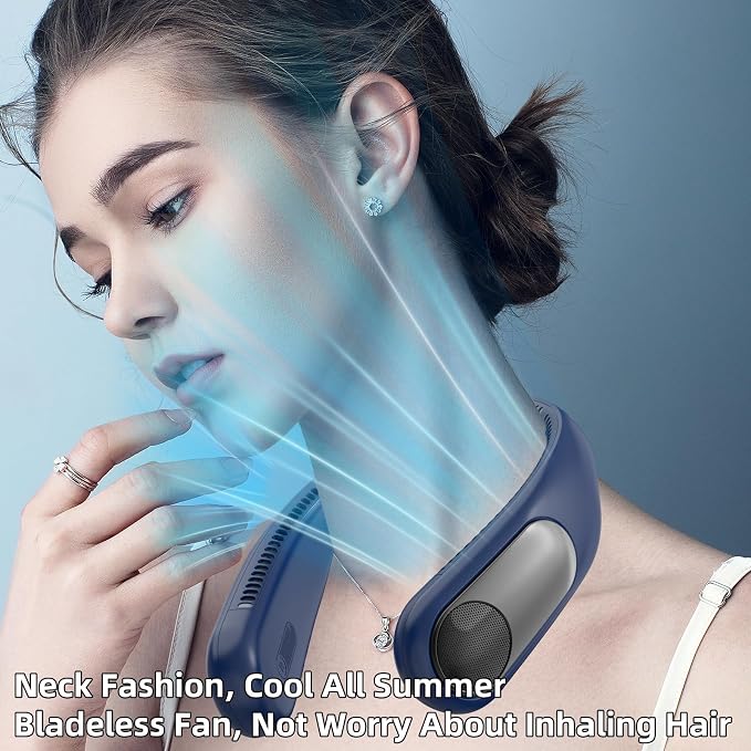 Portable Neck Fan,Personal Wearable Bladeless Quiet Fan,LED Display,360° Cooling,4-Speeds,6000mAh USB Quick Charge,Long