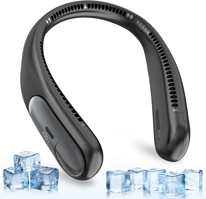 Portable Neck Fan,Personal Wearable Bladeless Quiet Fan,LED Display,360° Cooling,4-Speeds,6000mAh USB Quick Charge,Long