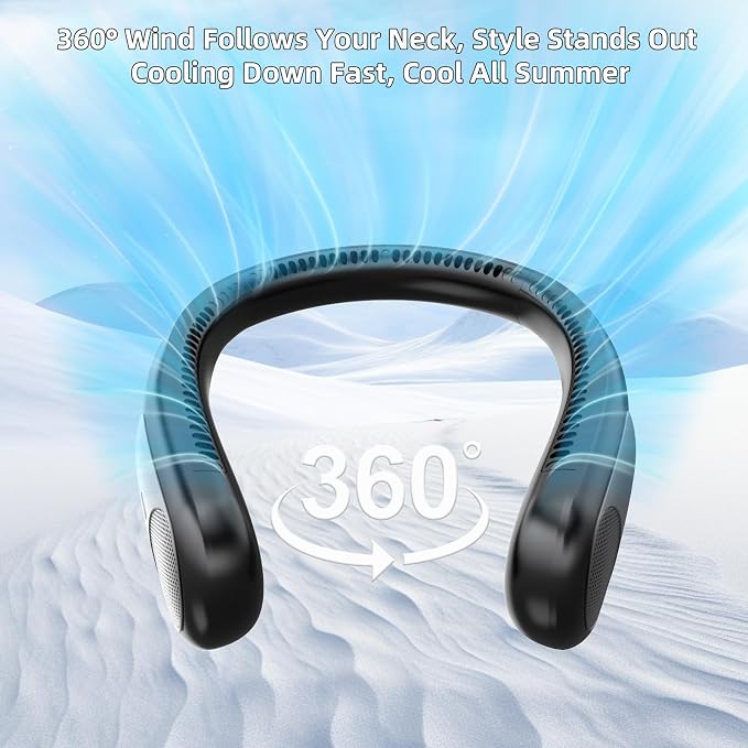 Portable Neck Fan,Personal Wearable Bladeless Quiet Fan,LED Display,360° Cooling,4-Speeds,6000mAh USB Quick Charge,Long