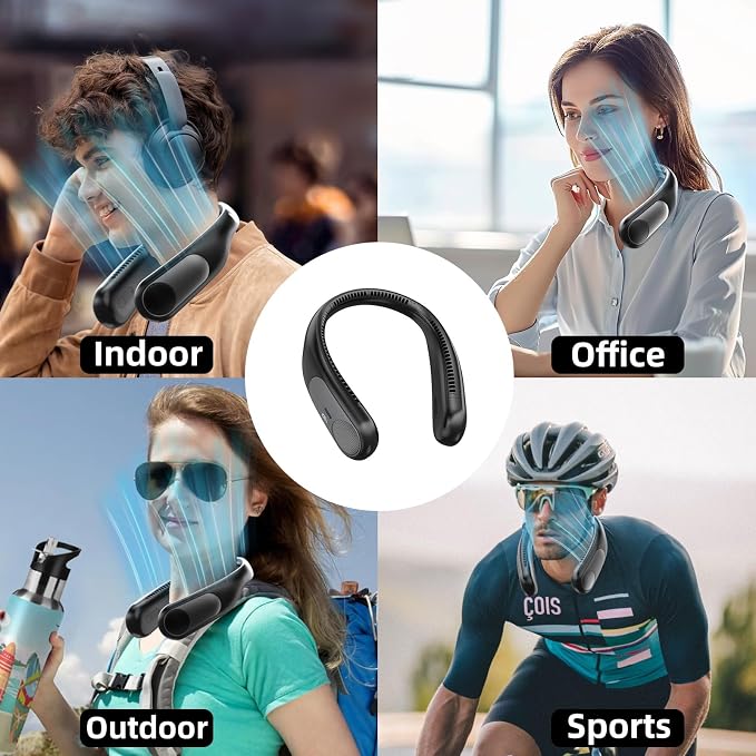 Portable Neck Fan,Personal Wearable Bladeless Quiet Fan,LED Display,360° Cooling,4-Speeds,6000mAh USB Quick Charge,Long