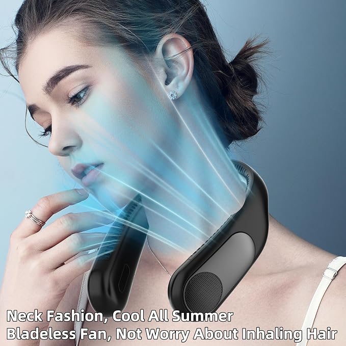 Portable Neck Fan,Personal Wearable Bladeless Quiet Fan,LED Display,360° Cooling,4-Speeds,6000mAh USB Quick Charge,Long