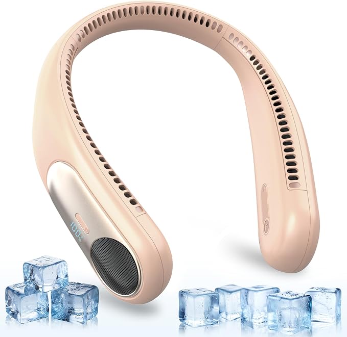 Portable Neck Fan,Personal Wearable Bladeless Quiet Fan,LED Display,360° Cooling,4-Speeds,6000mAh USB Quick Charge,Long