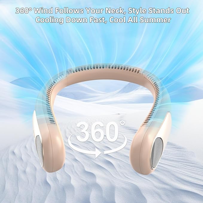 Portable Neck Fan,Personal Wearable Bladeless Quiet Fan,LED Display,360° Cooling,4-Speeds,6000mAh USB Quick Charge,Long
