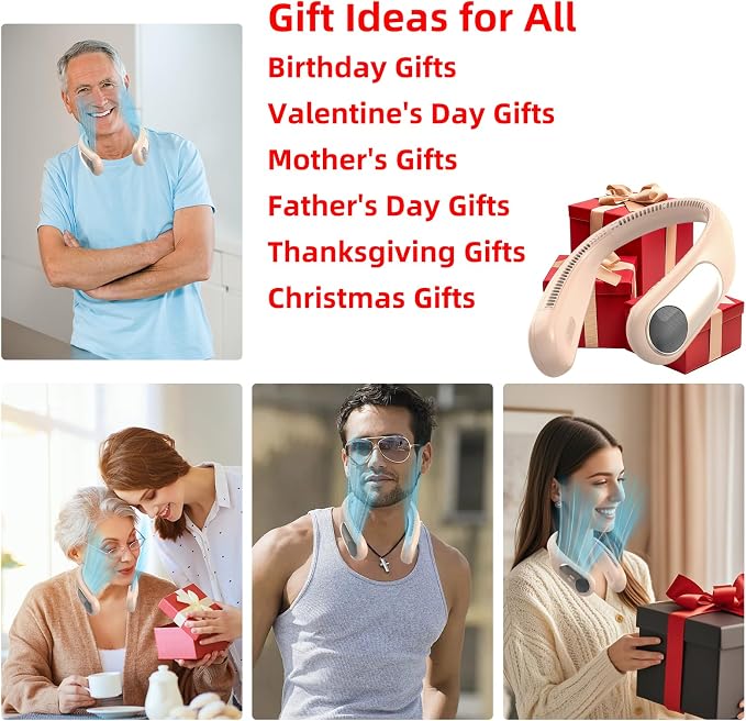 Portable Neck Fan,Personal Wearable Bladeless Quiet Fan,LED Display,360° Cooling,4-Speeds,6000mAh USB Quick Charge,Long