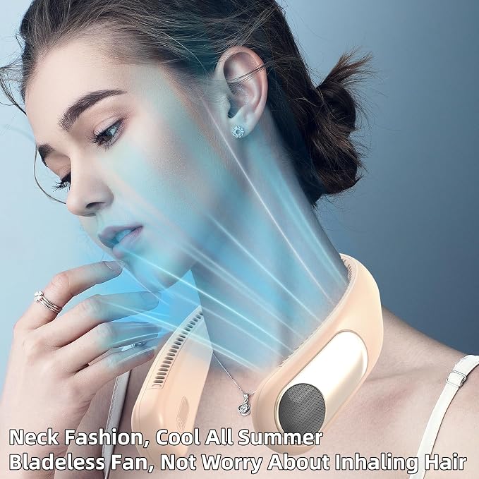 Portable Neck Fan,Personal Wearable Bladeless Quiet Fan,LED Display,360° Cooling,4-Speeds,6000mAh USB Quick Charge,Long