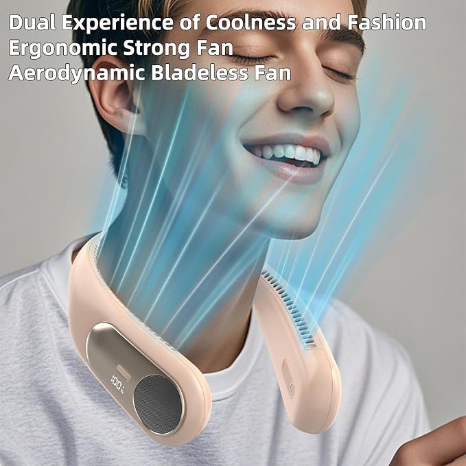 Portable Neck Fan,Personal Wearable Bladeless Quiet Fan,LED Display,360° Cooling,4-Speeds,6000mAh USB Quick Charge,Long