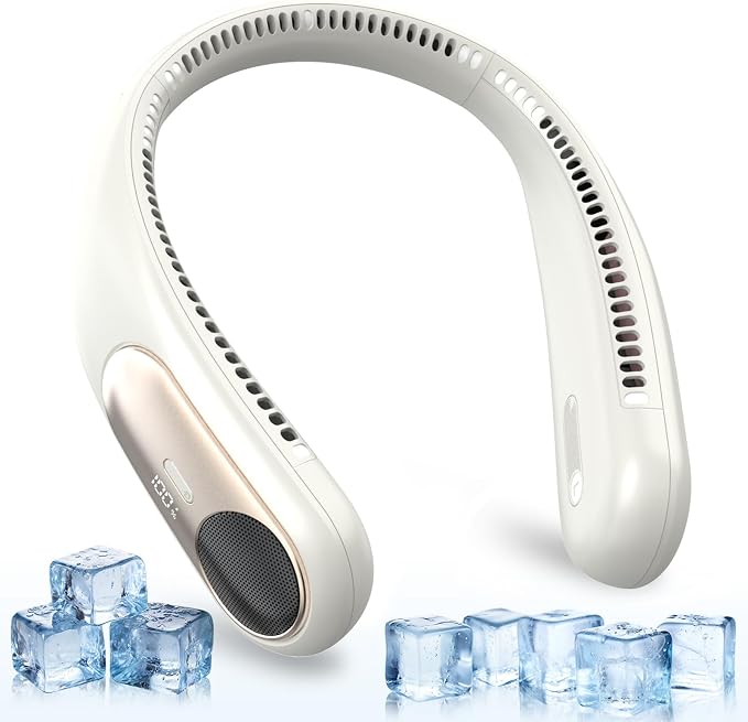 Portable Neck Fan,Personal Wearable Bladeless Quiet Fan,LED Display,360° Cooling,4-Speeds,6000mAh USB Quick Charge,Long