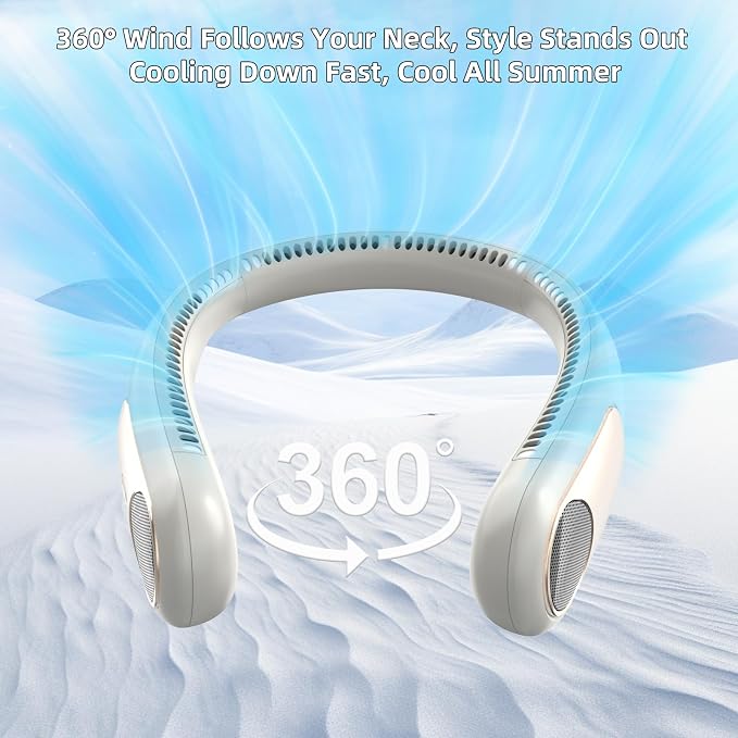 Portable Neck Fan,Personal Wearable Bladeless Quiet Fan,LED Display,360° Cooling,4-Speeds,6000mAh USB Quick Charge,Long