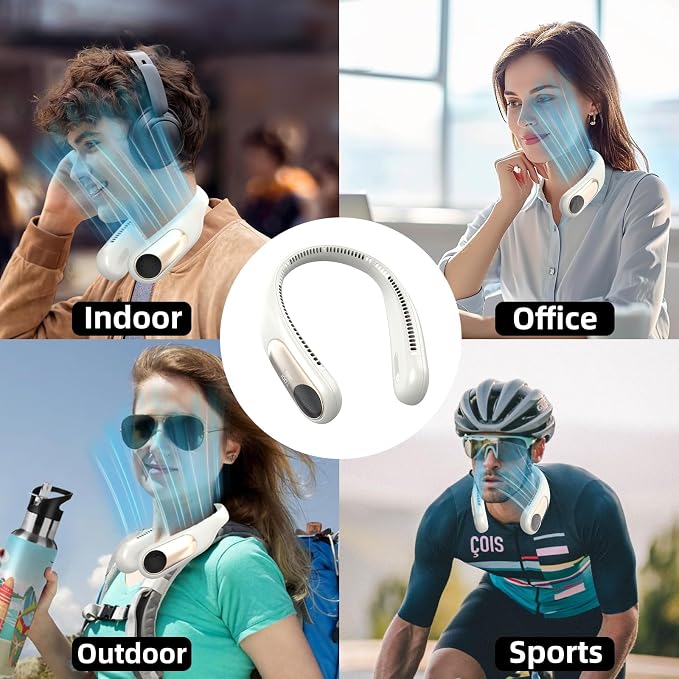 Portable Neck Fan,Personal Wearable Bladeless Quiet Fan,LED Display,360° Cooling,4-Speeds,6000mAh USB Quick Charge,Long