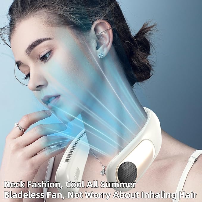 Portable Neck Fan,Personal Wearable Bladeless Quiet Fan,LED Display,360° Cooling,4-Speeds,6000mAh USB Quick Charge,Long