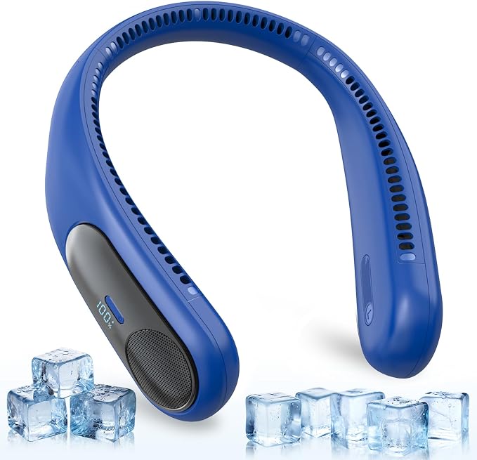 Portable Neck Fan, Personal Wearable Bladeless Quiet Fan, LED Display,360° Cooling,4-Speeds,6000mAh USB Quick