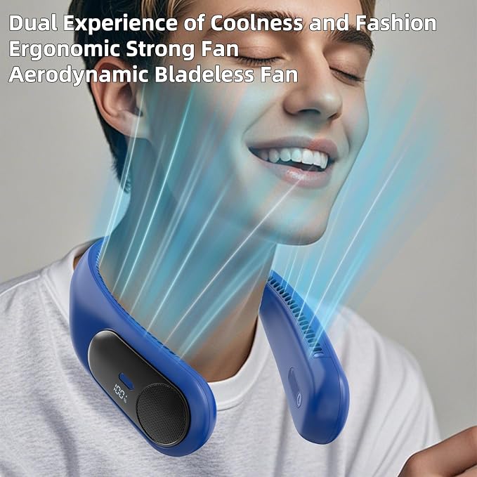 Portable Neck Fan, Personal Wearable Bladeless Quiet Fan, LED Display,360° Cooling,4-Speeds,6000mAh USB Quick, alternate view
