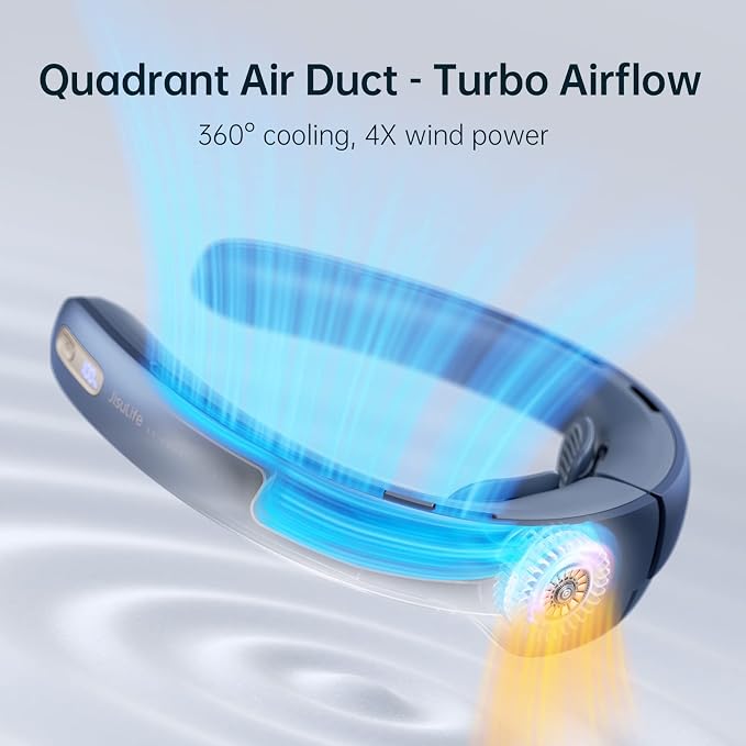Portable Neck Fan Pro, 100 Speeds Bladeless, Stepless Knob, LED Display, 5000mAh Rechargeable Personal Fan, Mini Hands Free
