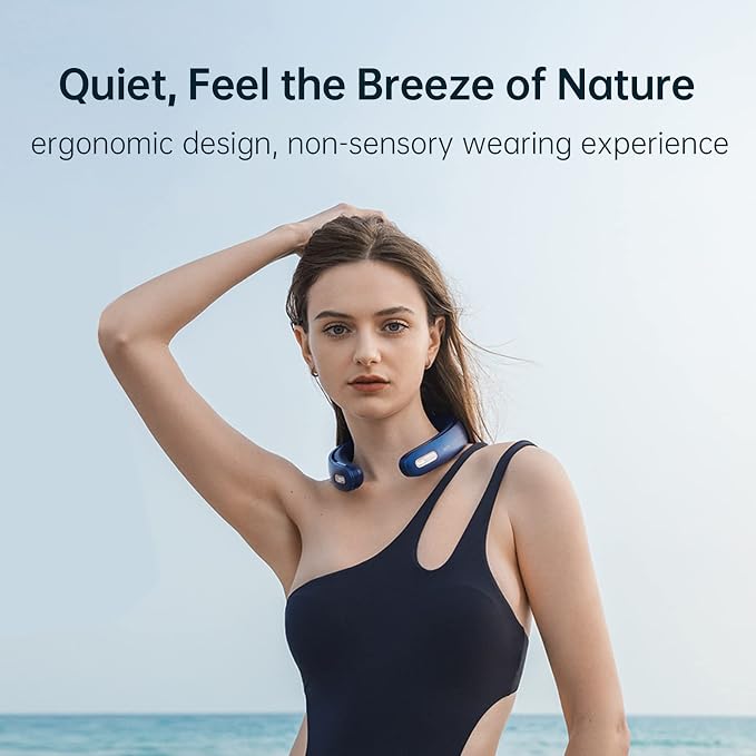 Portable Neck Fan Pro, 100 Speeds Bladeless, Stepless Knob, LED Display, 5000mAh Rechargeable Personal Fan, Mini Hands Free