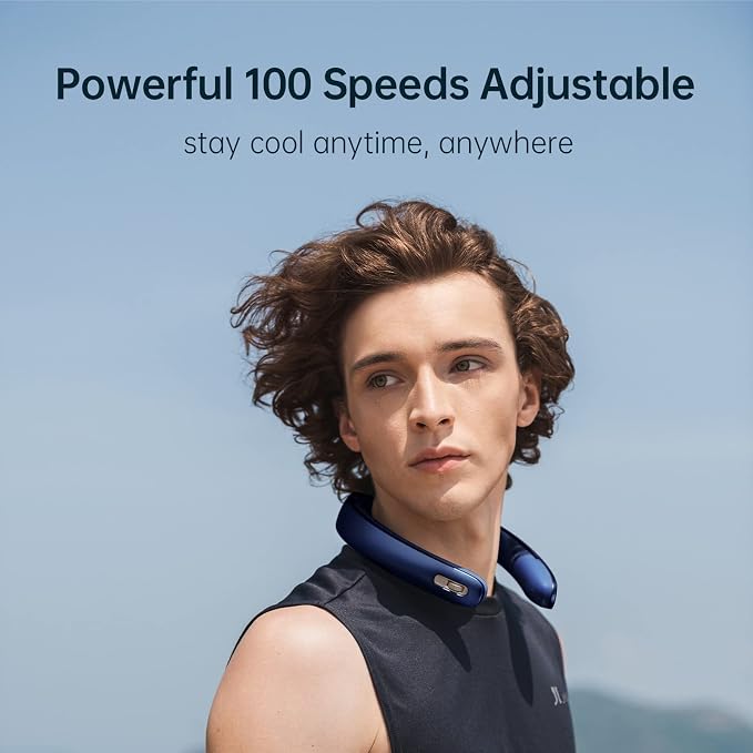 Portable Neck Fan Pro, 100 Speeds Bladeless, Stepless Knob, LED Display, 5000mAh Rechargeable Personal Fan, Mini Hands Free