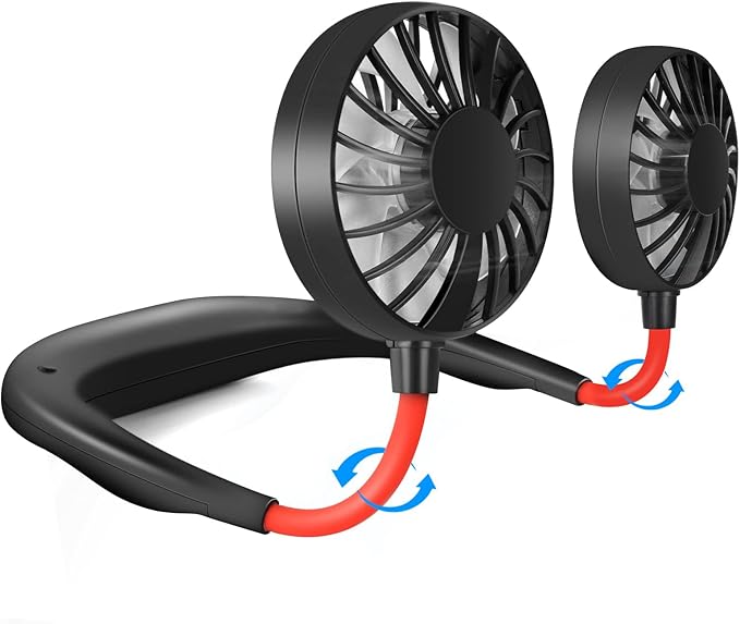 Portable Neck Fan Rechargeable Personal Hand-Free Fan Mini USB Wearable Neckband Sport Fan, 3 Speed Adjustable, 360 Degrees