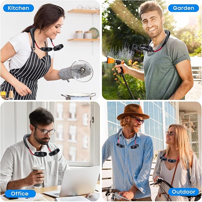 Portable Neck Fan Rechargeable Personal Hand-Free Fan Mini USB Wearable Neckband Sport Fan, 3 Speed Adjustable, 360 Degrees