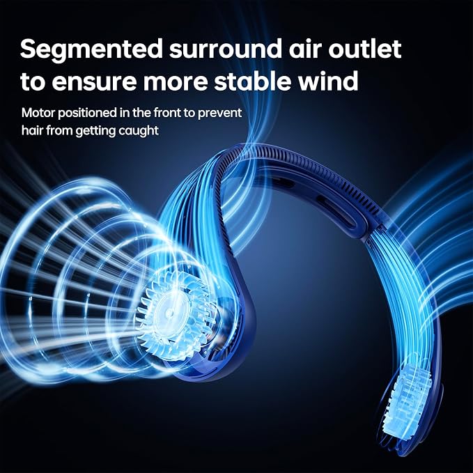 Portable Neck Fan Upgraded, Neckbrace Personal Hands Free, 5 Speed Gears Adjustment, 6000 mAh Wearable Bladeless Quiet