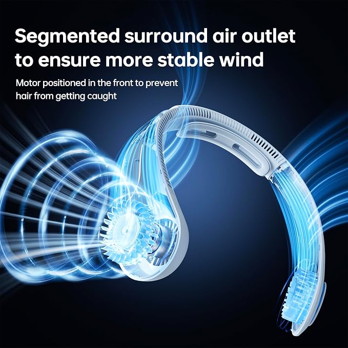 Portable Neck Fan Upgraded, Neckbrace Personal Hands Free, 5 Speed Gears Adjustment, 6000 mAh Wearable Bladeless Quiet