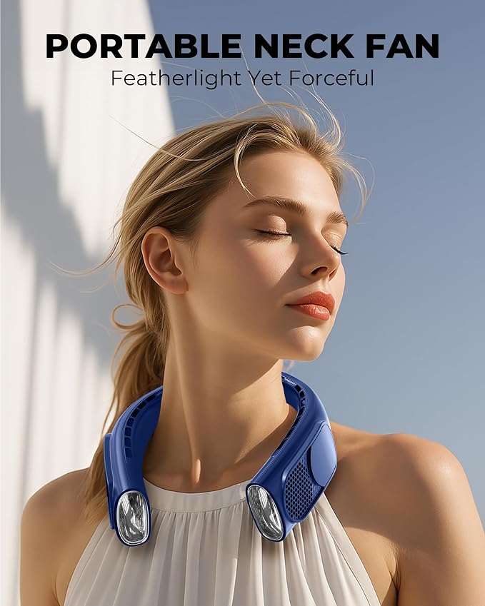 Portable Neck Fans that Blow Cold Air, Wearable Bladeless Neck Fan, Rechargeable 360°Personal Fan Neck Cooler, 3-Speed, LED