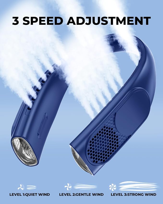 Portable Neck Fans that Blow Cold Air, Wearable Bladeless Neck Fan, Rechargeable 360°Personal Fan Neck Cooler, 3-Speed, LED