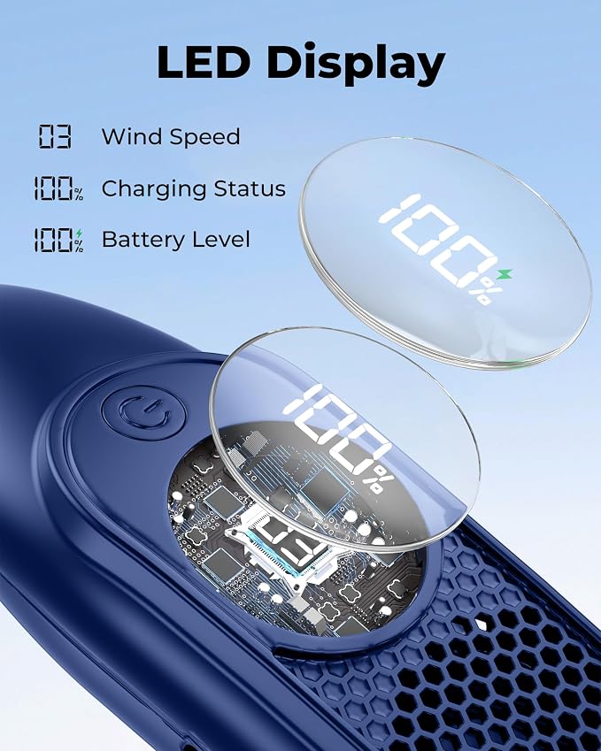 Portable Neck Fans that Blow Cold Air, Wearable Bladeless Neck Fan, Rechargeable 360°Personal Fan Neck Cooler, 3-Speed, LED