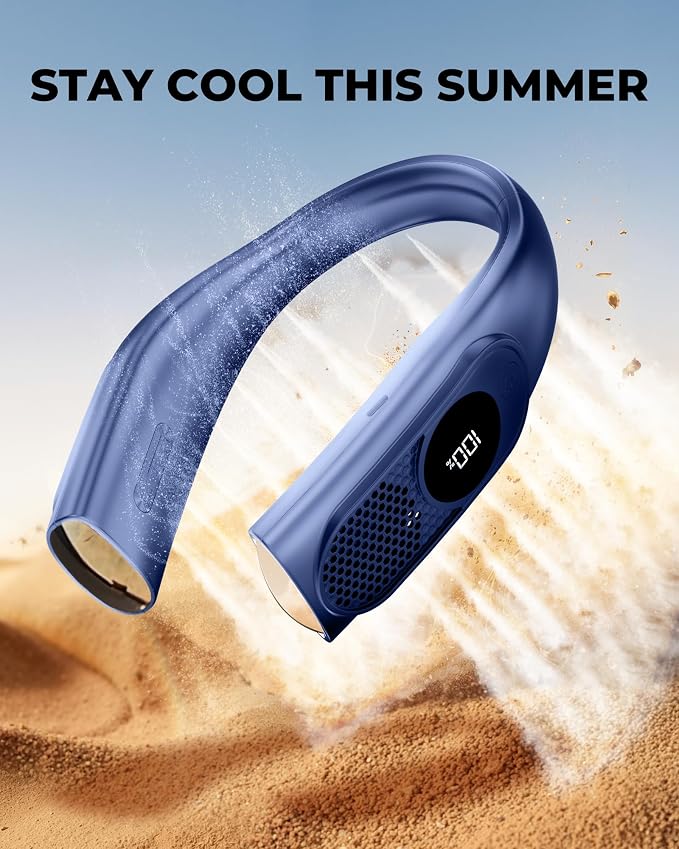 Portable Neck Fans that Blow Cold Air, Wearable Bladeless Neck Fan, Rechargeable 360°Personal Fan Neck Cooler, 3-Speed, LED