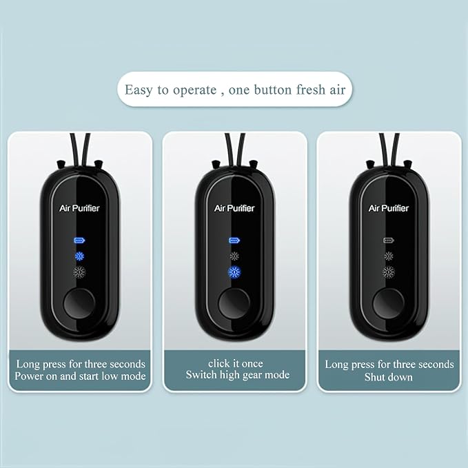 Portable Negative Ion Air Purifier Necklace, Personal Wearable Purification Device, Black, 3.1 x 1.4 x 0.9 Inches, alternate