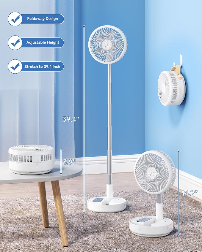 Portable Oscillating Travel Fan, 10400mAh Battery Operated Rechargeable USB Floor Table Desk Fan with Remote, 4 Speed