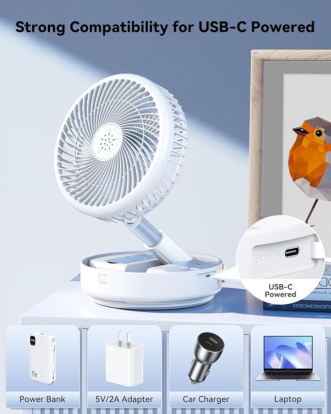 Portable Oscillating Travel Fan, 10400mAh Battery Operated Rechargeable USB Floor Table Desk Fan with Remote, 4 Speed