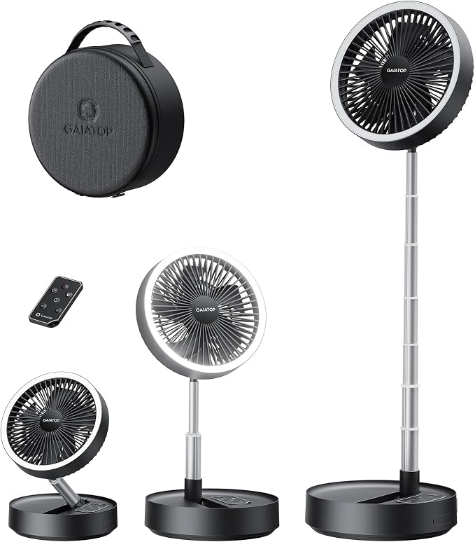 Portable Pedestal Fan 16000mAh Battery [Max 74h Runtime], Foldable Oscillating Standing Fan, Collapsible Desk Fans, LED