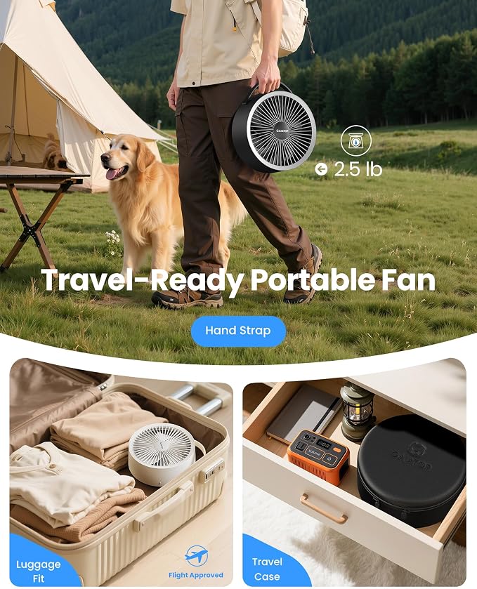 Portable Pedestal Fan 16000mAh Battery [Max 74h Runtime], Foldable Oscillating Standing Fan, Collapsible Desk Fans, LED
