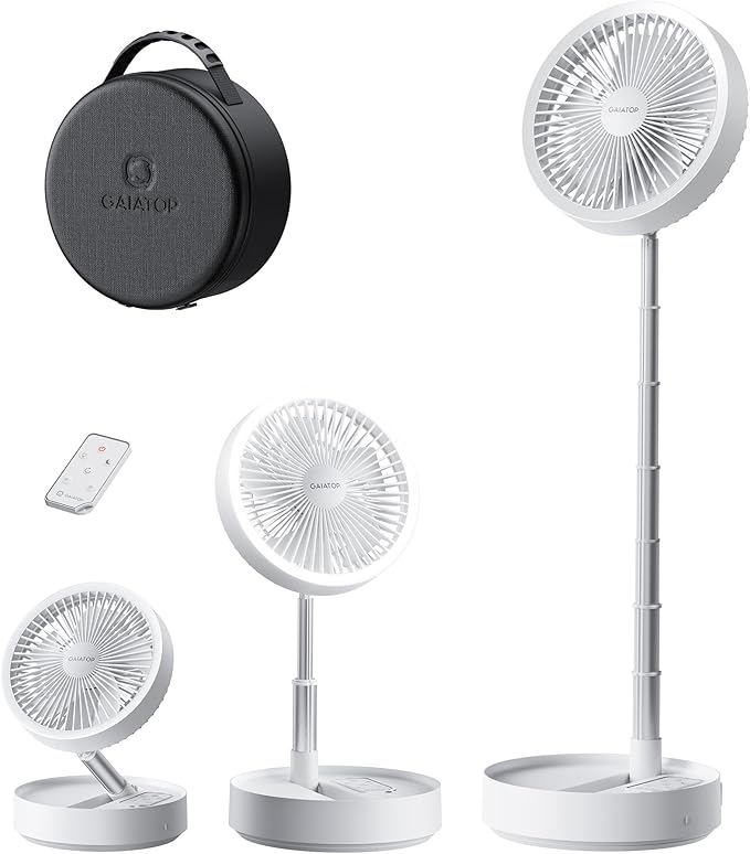 Portable Pedestal Fan 16000mAh Battery [Max 74h Runtime], Foldable Oscillating Standing Fan, Collapsible Desk Fans, LED