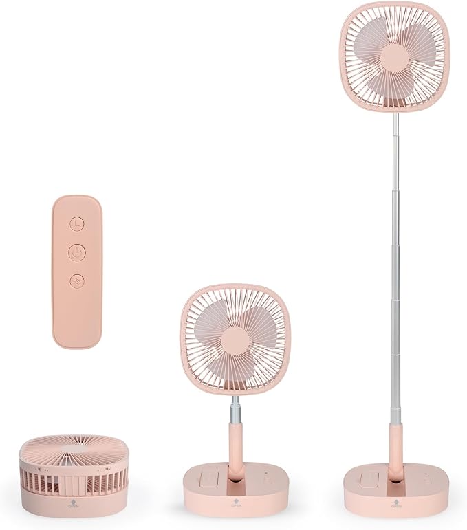 Portable Pedestal Fan - Foldaway Standing Fan Foldable Desk Fan, Use 7200Mah Rechargeable Battery, Remote Control Telescopic