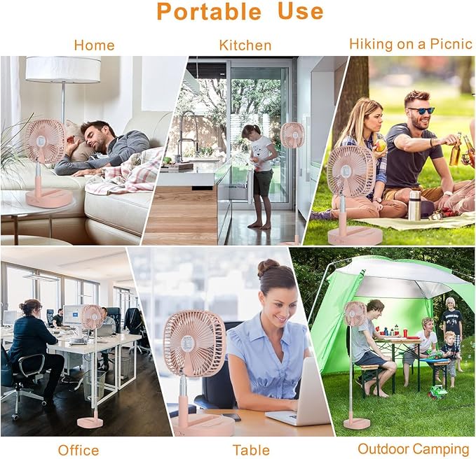 Portable Pedestal Fan - Foldaway Standing Fan Foldable Desk Fan, Use 7200Mah Rechargeable Battery, Remote Control Telescopic