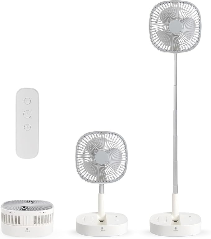 Portable Pedestal Fan - Foldaway Standing Fan Foldable Desk Fan, Use 7200Mah Rechargeable Battery, Remote Control Telescopic
