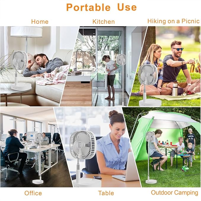 Portable Pedestal Fan - Foldaway Standing Fan Foldable Desk Fan, Use 7200Mah Rechargeable Battery, Remote Control Telescopic