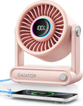 Portable Quiet Desk Fan, 6000mAh Rechargeable Battery Fan with RGB Ring, 18Hrs Runtime, 5-Speed Strong Wind, Bedroom Office