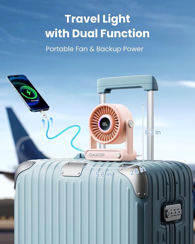 Portable Quiet Desk Fan, 6000mAh Rechargeable Battery Fan with RGB Ring, 18Hrs Runtime, 5-Speed Strong Wind, Bedroom Office