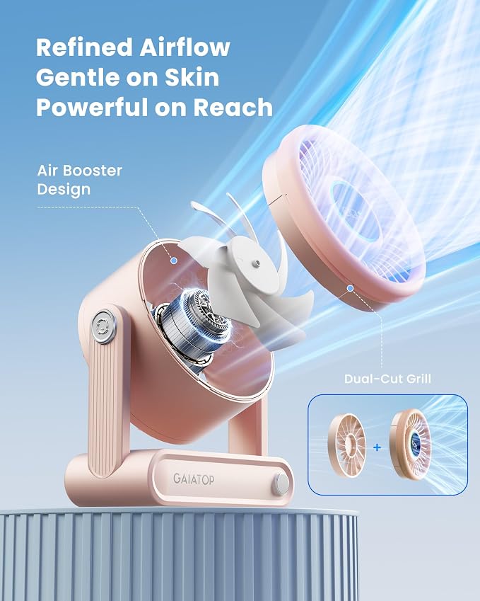 Portable Quiet Desk Fan, 6000mAh Rechargeable Battery Fan with RGB Ring, 18Hrs Runtime, 5-Speed Strong Wind, Bedroom Office