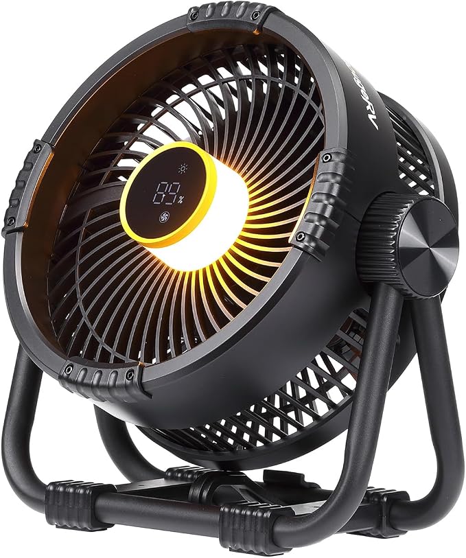 Portable Rechargeable Fan, 20000mAh Battery Powered Fans with 4 Wind Speeds Hook Brighter Light LCD Display for