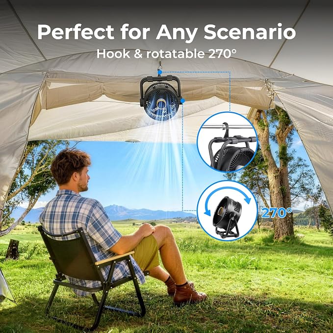 Portable Rechargeable Fan, 20000mAh Battery Powered Fans with 4 Wind Speeds Hook Brighter Light LCD Display for, alternate