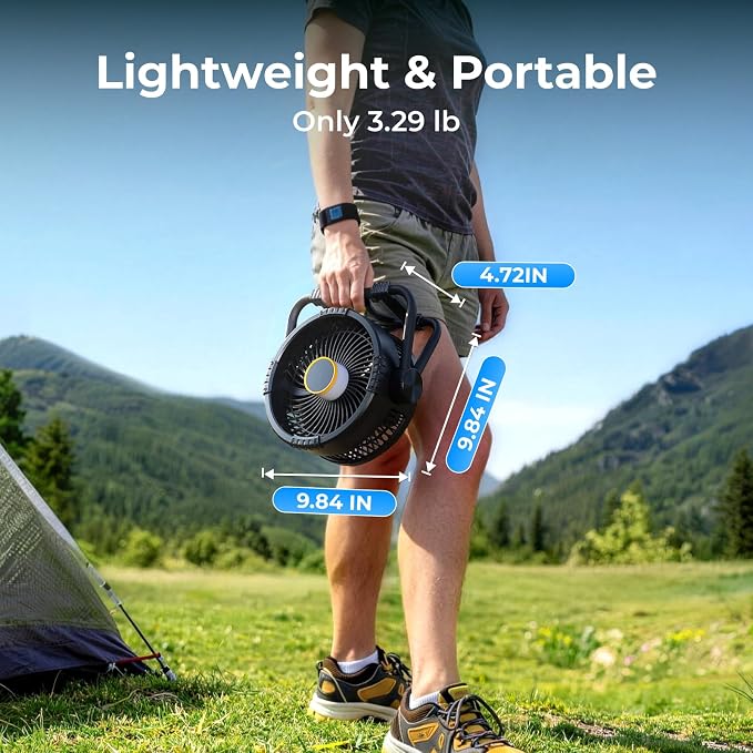 Portable Rechargeable Fan, 20000mAh Battery Powered Fans with 4 Wind Speeds Hook Brighter Light LCD Display for, alternate
