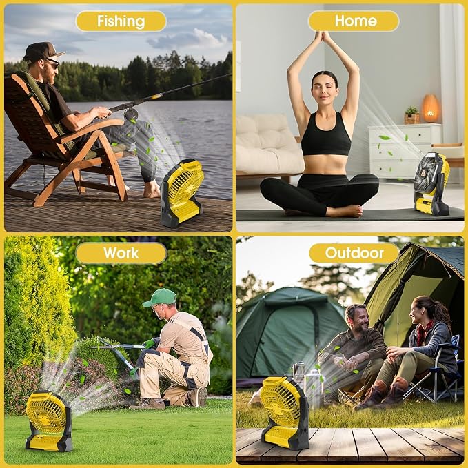 Portable Rechargeable Fan, 20000mAh Cordless Battery Powered Camping Tent Fans with SOS & LED Lantern, Small USB C Operated