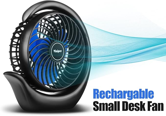 Portable Rechargeable Fan, Small Desk Fan: 3 Speeds & 8-24 Hours Longer Working, 180 Rotation, Portable USB Battery Fan for