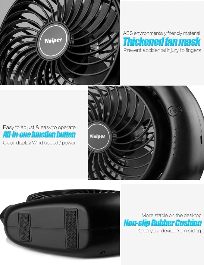 Portable Rechargeable Fan, Small Desk Fan: 3 Speeds & 8-24 Hours Longer Working, 180 Rotation, Portable USB Battery Fan for