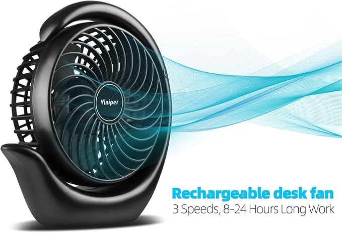 Portable Rechargeable Fan, Small Desk Fan: 3 Speeds & about 8-24 Hours Longer Working, 180 Rotation, Portable Battery Desktop