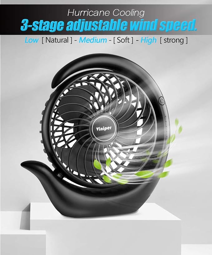 Portable Rechargeable Fan, Small Desk Fan: 3 Speeds & about 8-24 Hours Longer Working, 180 Rotation, Portable Battery Desktop